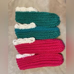 Handmade Crochet Slippers in Teal and Pink